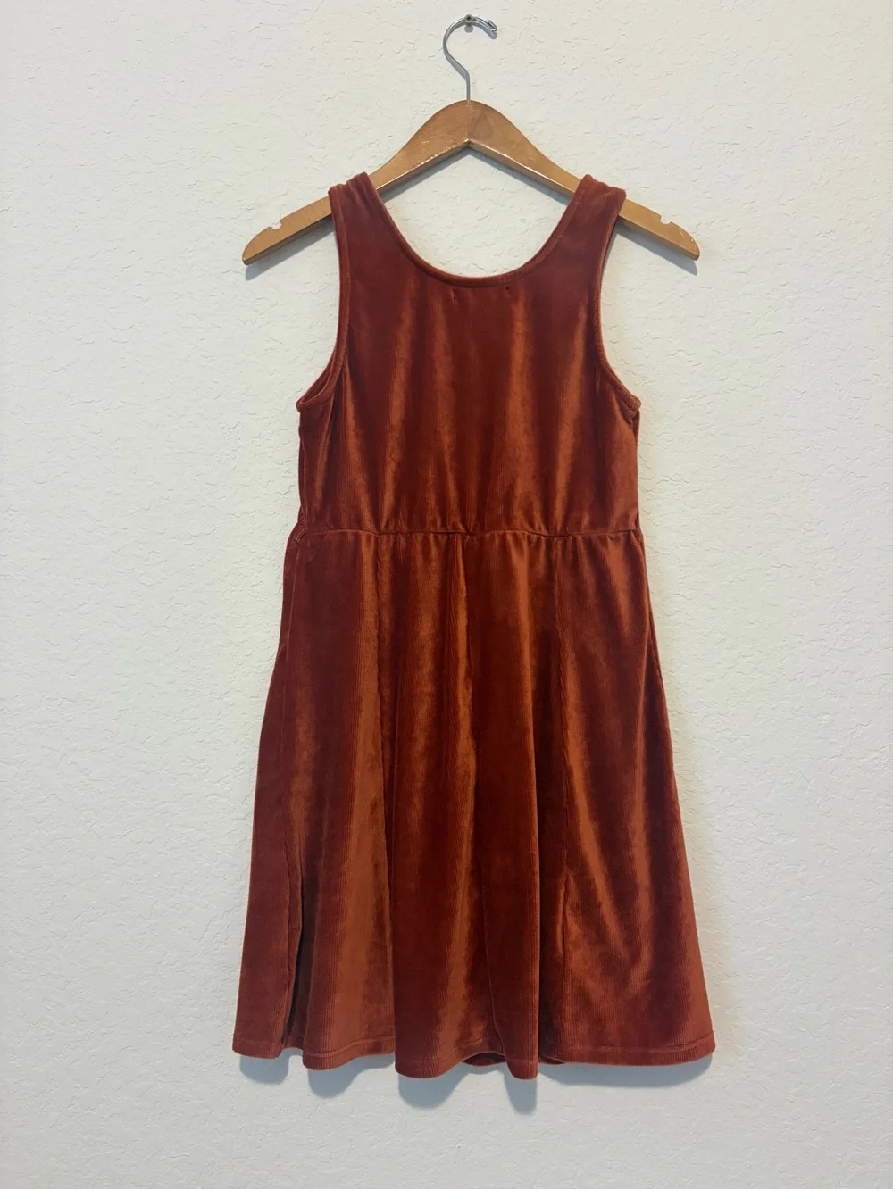 Trixxi Girls' Rust Velvet Button-Front Tank Dress